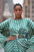 Load image into Gallery viewer, Shop the LOOK as seen at the NYFW - Silk Emerald Blouse &amp; Midi Skirt Set
