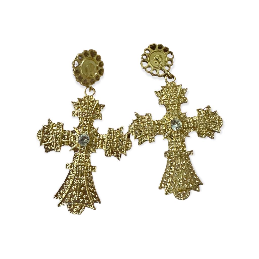 Gold Plated Faux Acquamarine Baroque Cross